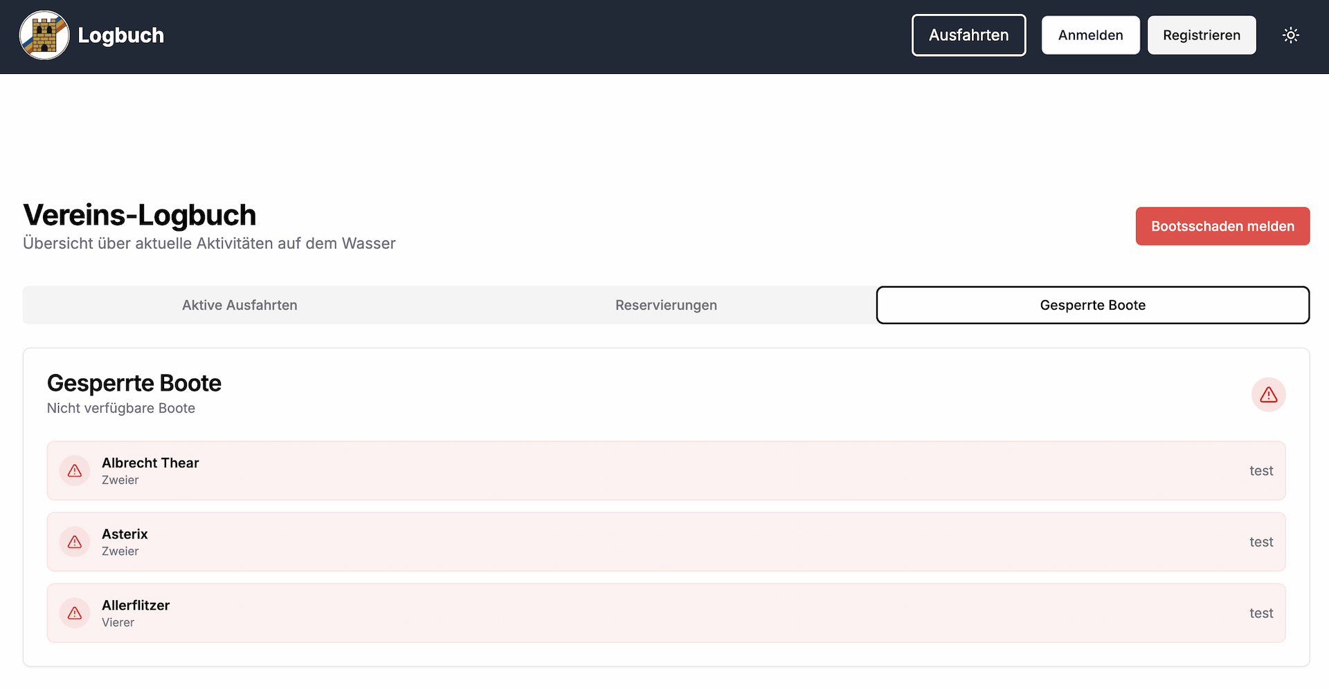 Formular Bootsschaden melden
