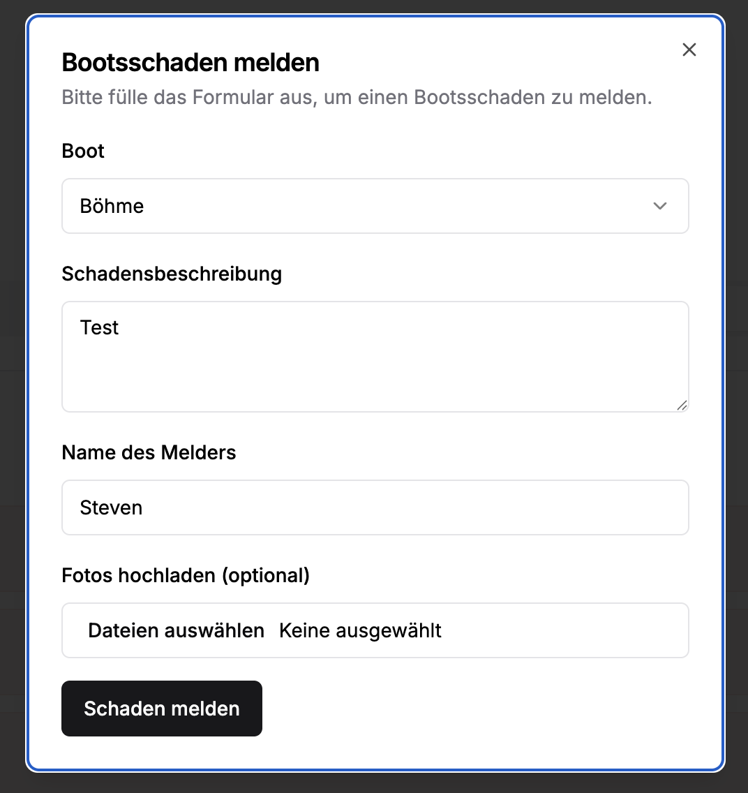 Bootsschaden melden Button